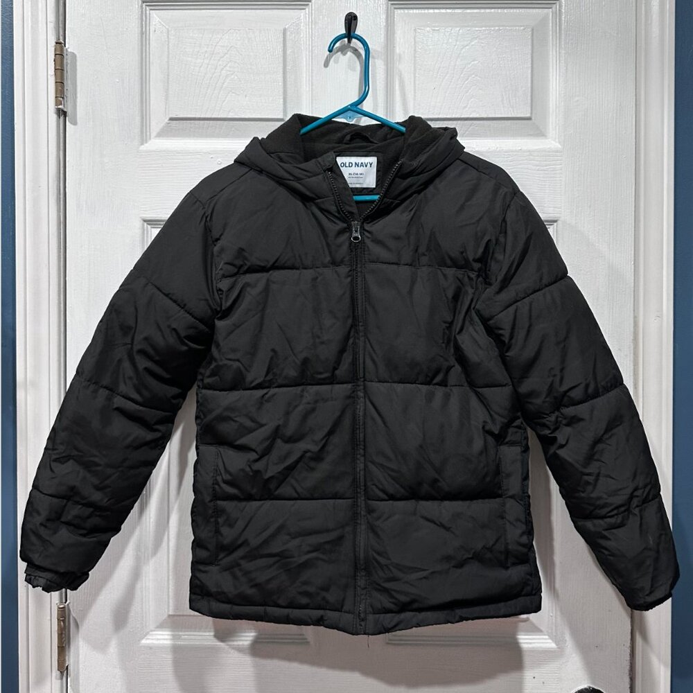 Old Navy Boys Black Hooded Puffer Jacket – Size XL (14/16)